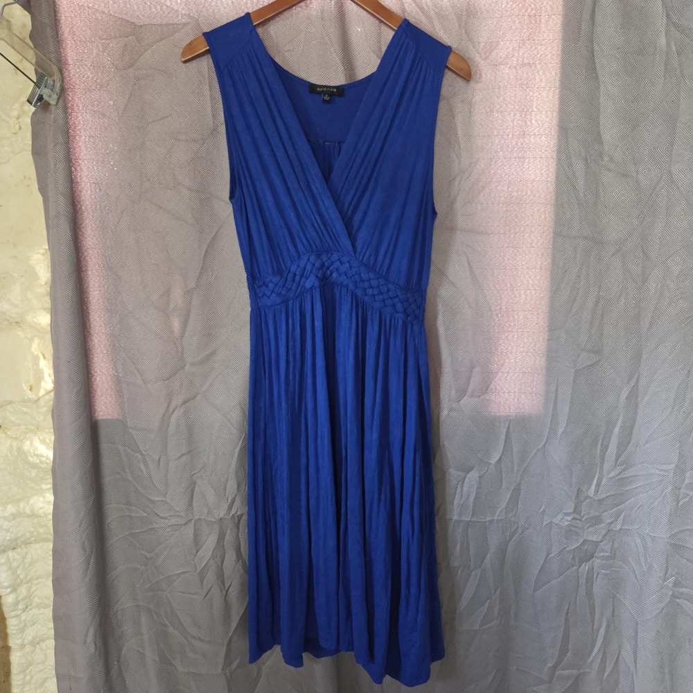 Spense Dress Womens Medium Blue Sleeveless V Neck Fit & Flare Braided Sundress